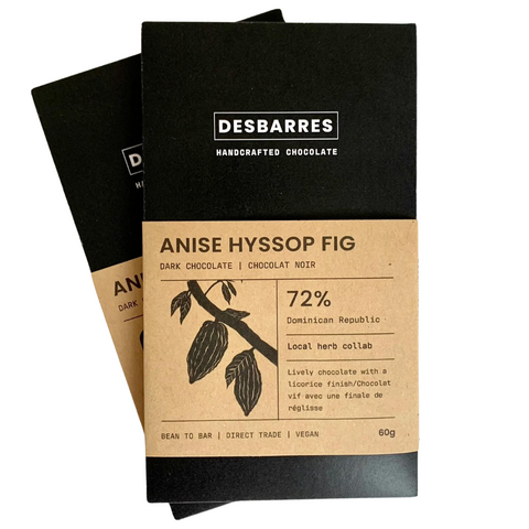 DesBarres Chocolate - Anise Hyssop FIg 72% Dark Chocolate Bar at The Candy Bar Toronto