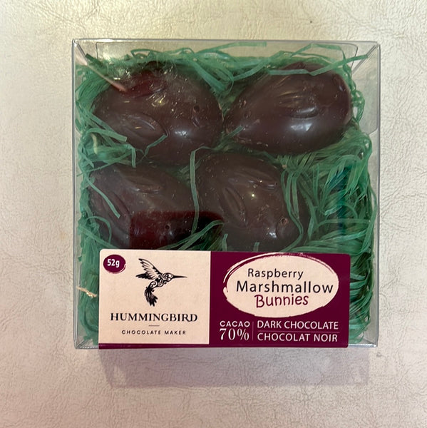 Hummingbird Chocolate -Raspberry Marshmallow Bunnies 70% Dark Chocolate