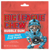 Big League Chew bubble gum with a catcher illustration on a red background