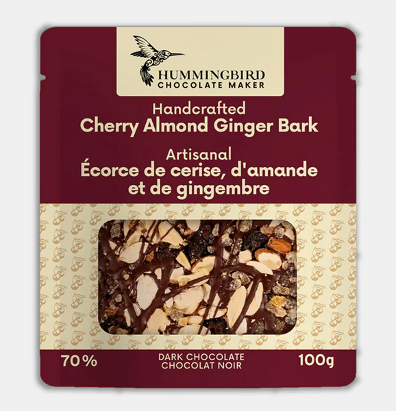 Hummingbird Chocolate - Cherry Almond & Ginger Bark 70% Dark Chocolate at The Candy Bar Toronto
