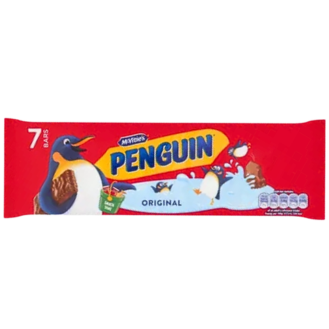 Red package of McVitie's Penguin Original biscuits on a white background