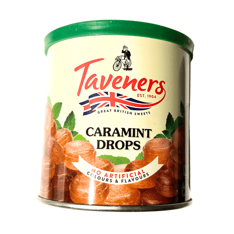 Taveners Caramint Drops Tin on a White Background