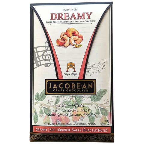 Jacobean Craft Chocolate   Dreamy Salted Roasted Cashews 25% Coconut Milk Chocolate Bar at The Candy Bar Toronto