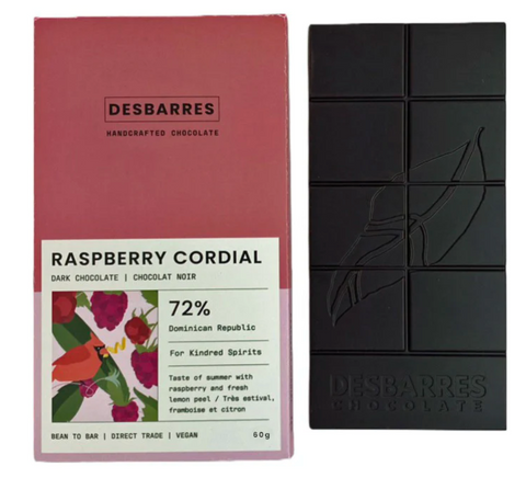 DesBarres Chocolate - Raspberry Cordial 72% Dark Chocolate Bar at The Candy Bar Toronto